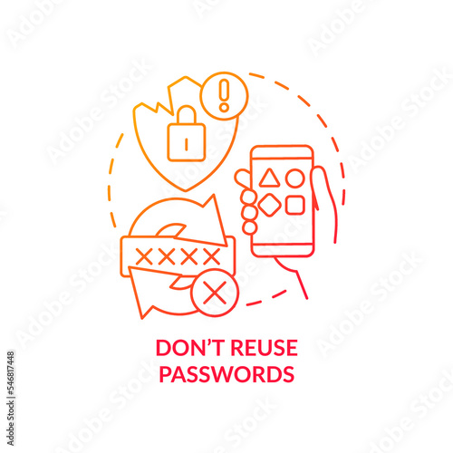 Do not use same passwords red gradient concept icon. Unsafety login data. Prevent leaked information abstract idea thin line illustration. Isolated outline drawing. Myriad Pro-Bold font used