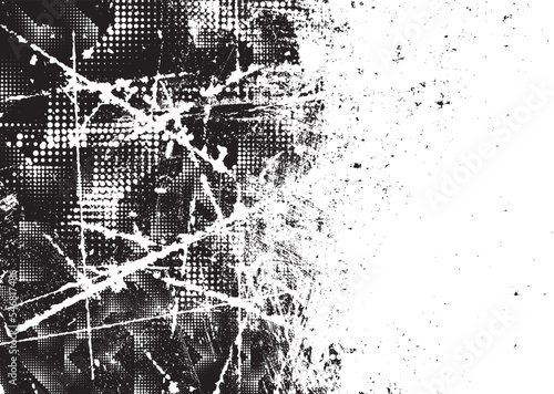 Glitch distorted geometric shape . Noise destroyed logo . Trendy defect error shapes . Glitched frame .Grunge textured . Distressed effect .Vector shapes with a halftone dots screen print texture.