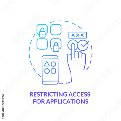 Restricting access for applications blue gradient concept icon. Personal data. Smartphone security tip abstract idea thin line illustration. Isolated outline drawing. Myriad Pro-Bold font used