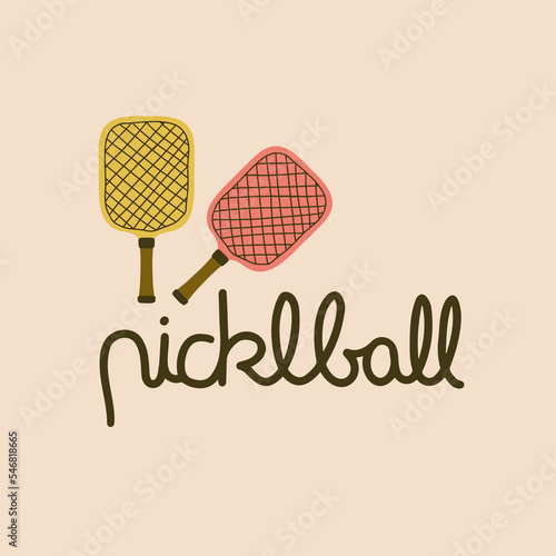 Pickleball rackets for you club or team design. Hand drawn illustration with lettering.