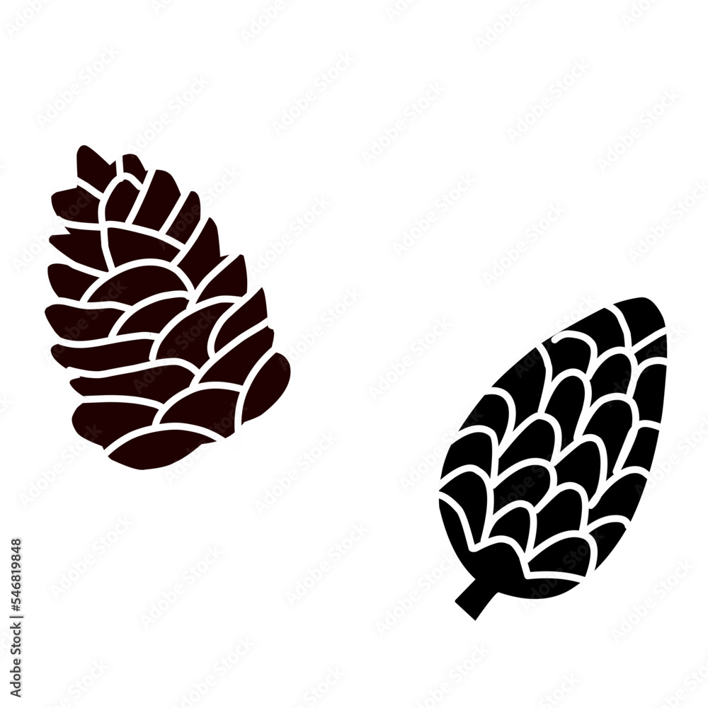 Christmas pine cone, branch spruce and fir, evergreen vector icon, winter tree, green plant Christmas pine cone, branch spruce and fir, evergreen vector icon, winter tree, green plant