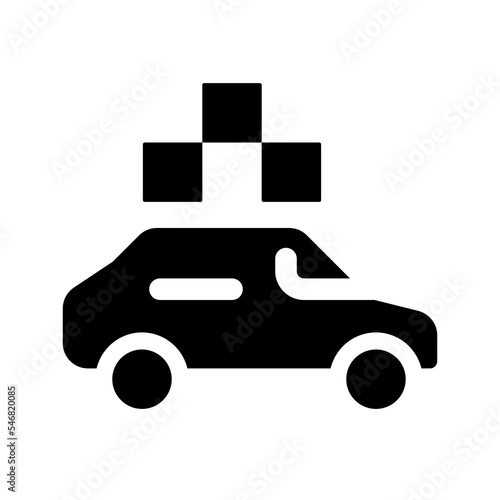 Taxi with checker black glyph ui icon. Passenger vehicle. Transportation service. User interface design. Silhouette symbol on white space. Solid pictogram for web, mobile. Isolated vector illustration