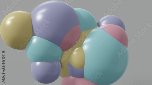 Bounce ball 3d animation background abstract cells for display product, air backdrop, banner on website. 4k video loops with glossy sphere on pastel color.