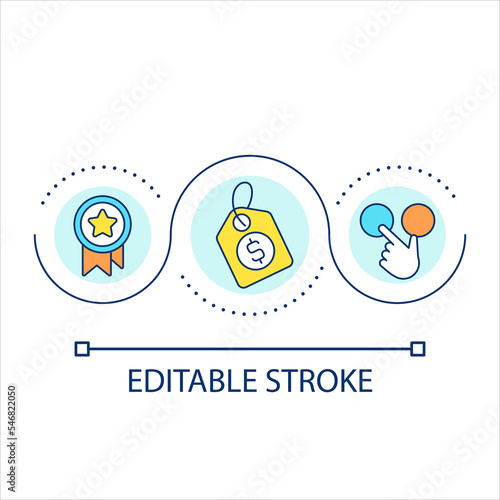 Affordable price loop concept icon. Selection process. Making decision. Discounts and offers abstract idea thin line illustration. Isolated outline drawing. Editable stroke. Arial font used