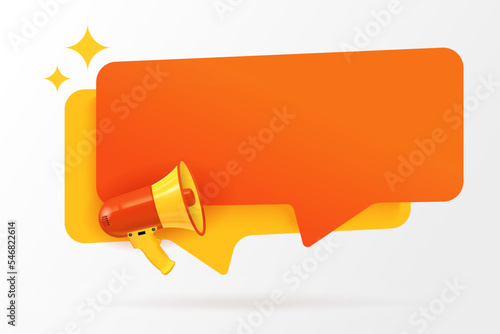 Speech bubble sale sticker with megaphone and blank copy space. Blank dialog chat box design for test with bullhorn loudspeaker announcing important info. Advertisement template vector illustration