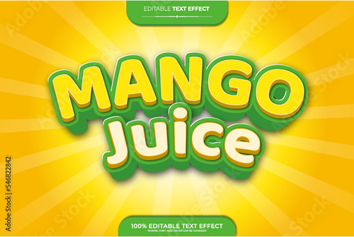 Mango juice 3D Editable text effect vector illustration