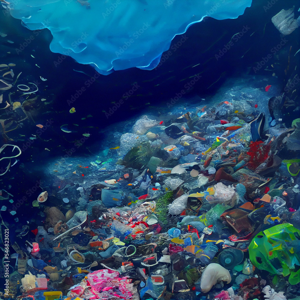 Ocean Floor Pollution Full of Trash and Plastic Waste Illustration ...