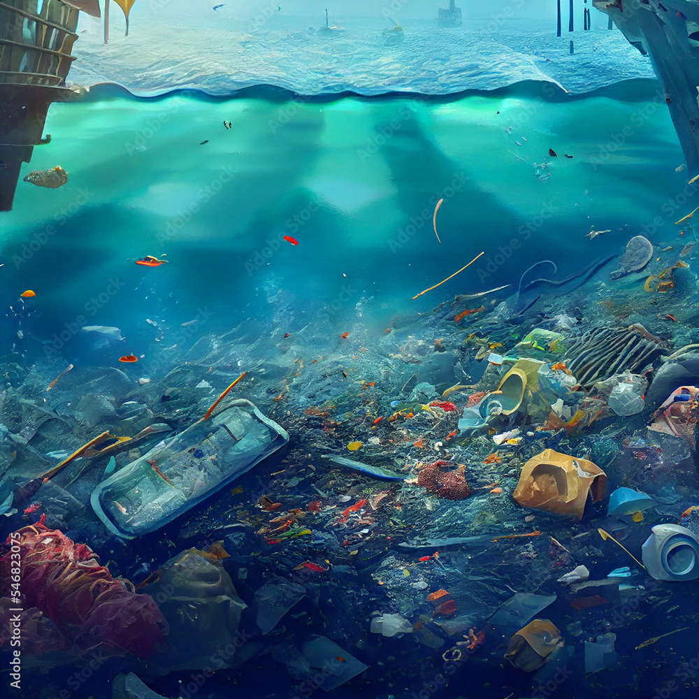 Ocean Floor Pollution Full of Trash and Plastic Waste Illustration, Plastic Pollution In Ocean