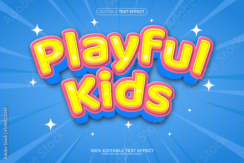 Playful kids 3D Editable text effect vector illustration