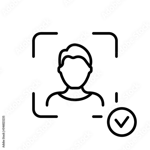 Scan Face ID Line Icon. Facial Recognition Linear Pictogram. Biometric Identification Technology Outline Symbol. Verification on Smartphone Symbol. Editable Stroke. Isolated Vector Illustration