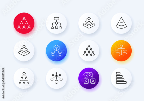 Team building set icon. Idea, creativity, hierarchy, responsibilities, management, subordination, setup, configuration, team building, boss, director. Team work concept. Neomorphism style