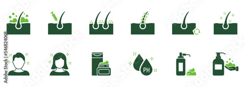 Hair Beauty Care Silhouette Icons. Treatment and Problem of Hair. Hair Care and Loss Problem. Cosmetic Products for Hairstyle Color Icons. Isolated Vector Illustration