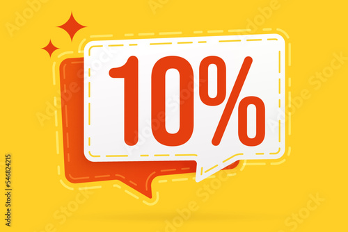 10 percent promo label design. Sale sticker template. Speech bubble design and number percentage text vector illustration. Advertisement, marketing and commerce. Stock mini sale promotion