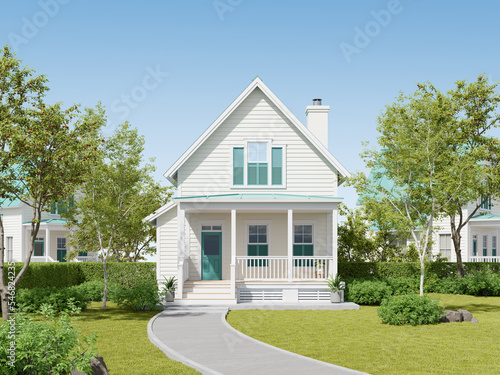 Tableau sur toile 3d rendering of modern suburban house in the garden.