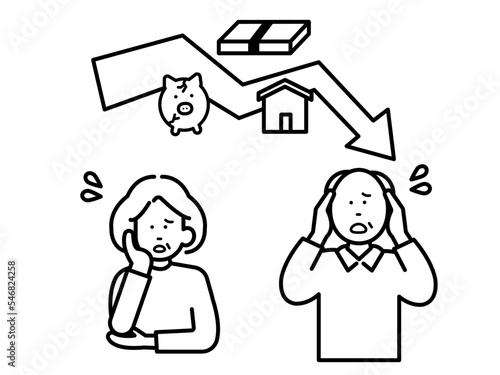 老後破産をイメージしたイラスト　線画のみ
