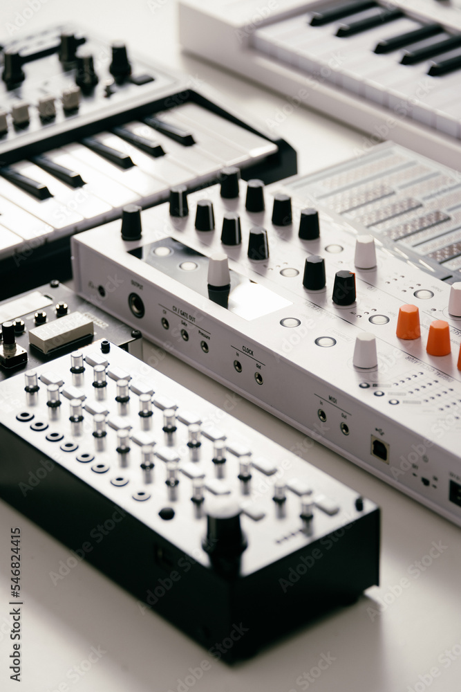 Synthesizers keyboards on white background Synthesizers keyboards on white background