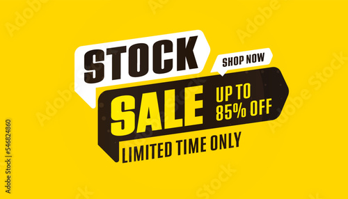 Stock sale sticker. Up to 85 percent off discount offer. Limited time wholesale promotion. Special offer on weekend or to end of season. Total sale label badge vector illustration