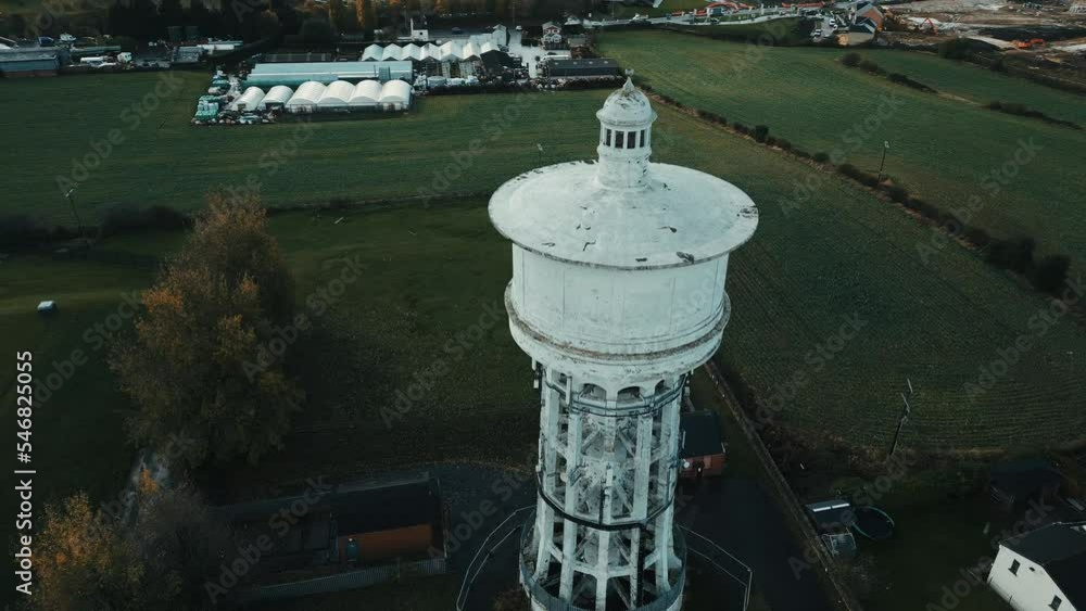 Rotating aerial footage of the famous Gawthorpe Water Tower from