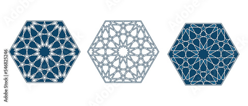 Set of Islamic traditional rosettes for greetings cards decoration and design isolated on white backgrounds. Vector illustration.
