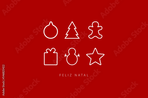 Portuguese text: Feliz Natal. Merry Christmas. Card template. Vector illustration