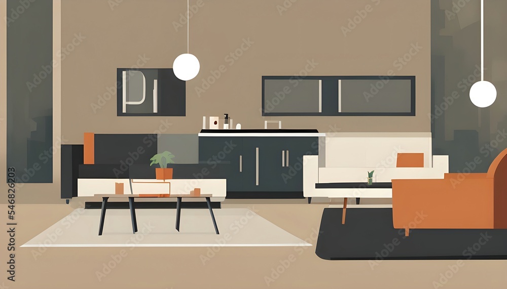 flat design vector illustration of a modern living room flat design vector illustration of a modern living room
