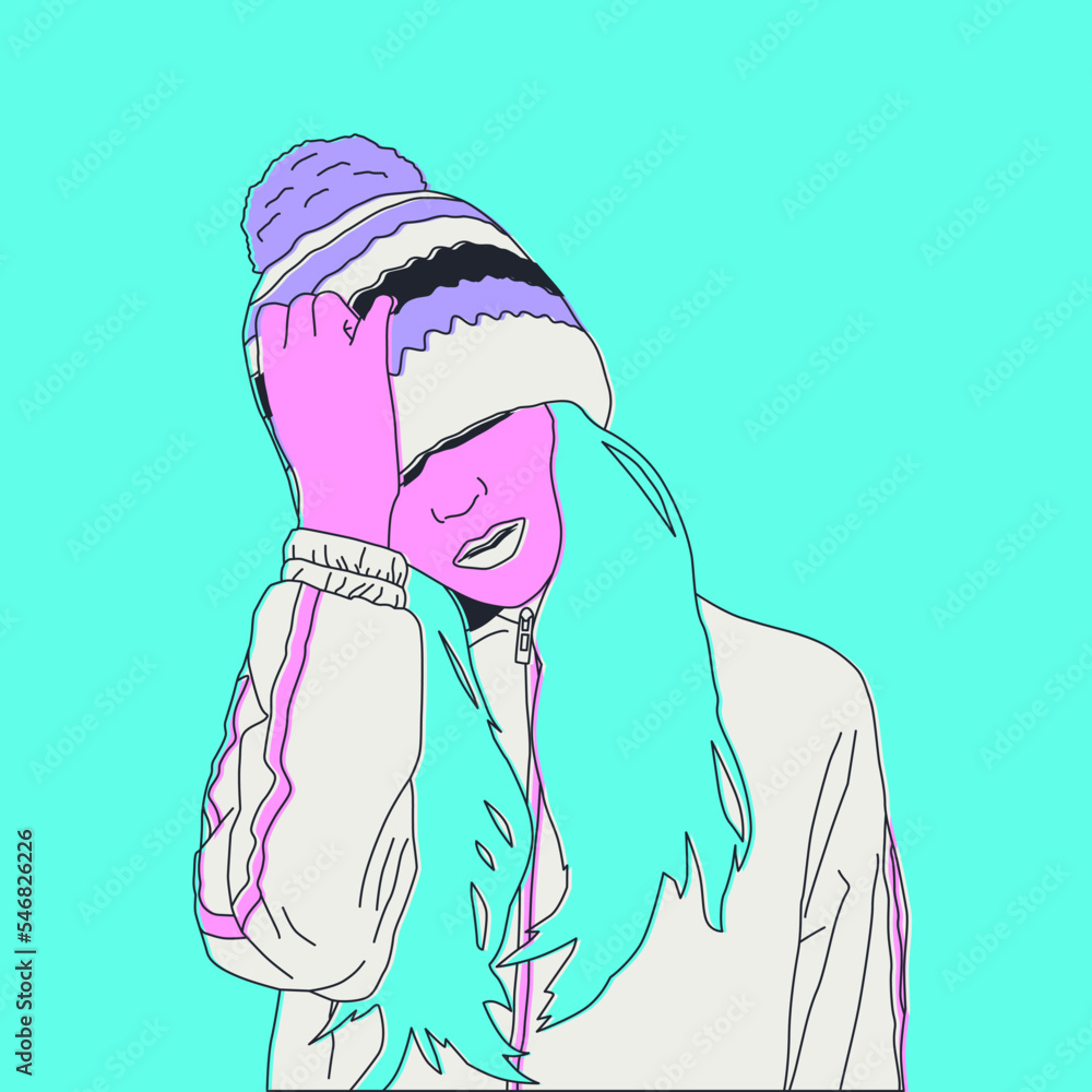 Naklejka premium Female cartoon character in fall winter look. Flat colored vector illustration. Stylish girl in trendy accessories 