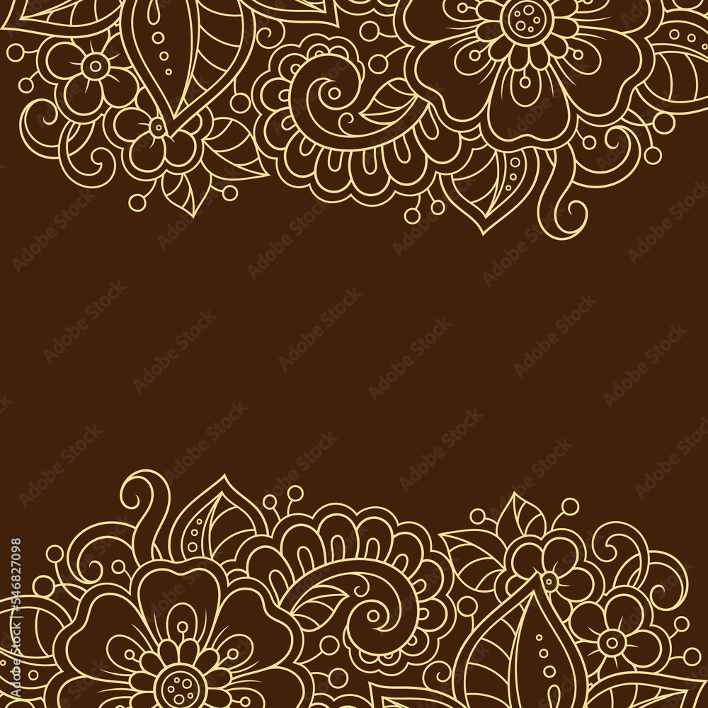 Frame in eastern tradition. Stylized with henna tattoos decorative pattern for decorating covers for book, notebook, casket, magazine, postcard and folder. Flower border in mehndi style. Frame in eastern tradition. Stylized with henna tattoos decorative pattern for decorating covers for book, notebook, casket, magazine, postcard and folder. Flower border in mehndi style.