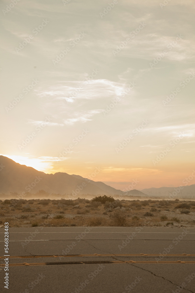 Highway at sunset in Palm Springs, California Highway at sunset in Palm Springs, California