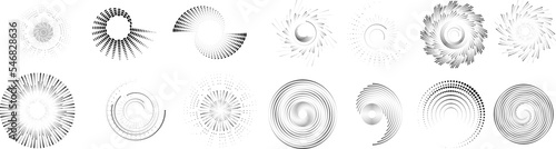 Design elements with circular halftone dots. Vector rotating dotted circles design . Half tones collection . Concentric circles for posters, social media, promotion,  flyer, covers .Dotted frames