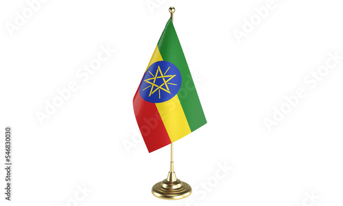 Ethiopia table flag on white background, 3d rendering, isolated