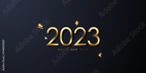 happy new year 2023 background design with luxury golden font vector illustration