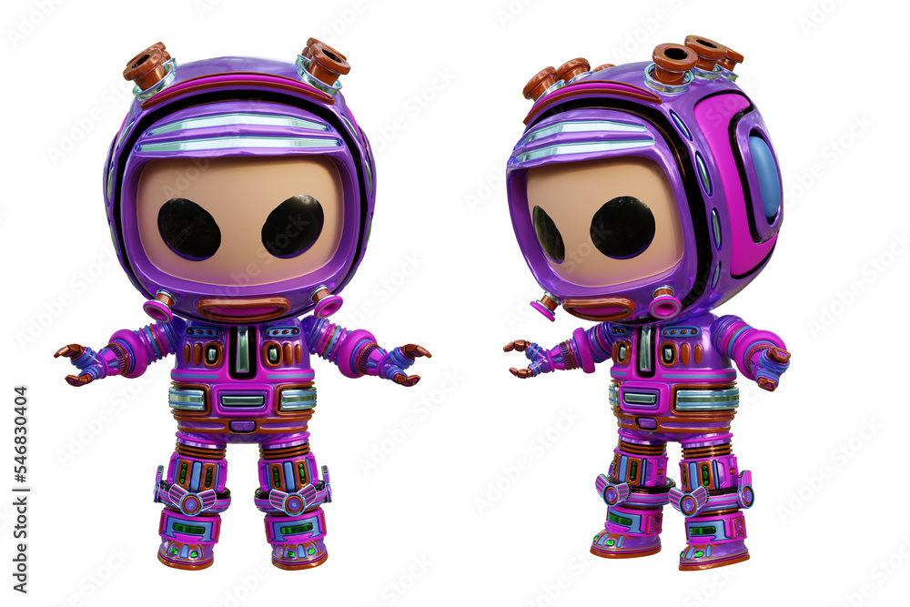 Naklejka premium 3D RENDERING PNG ILLUSTRATION. CUTE DESIGN ROBOT CYBORG ANDROID CHARACTER ISOLATED WHITE BACKGROUND. SPACEMAN ASTRONAUT CARTOON METAL PLASTIC AI MACHINE TECHNOLOGY GAME MODEL FIGURE ART TOY.