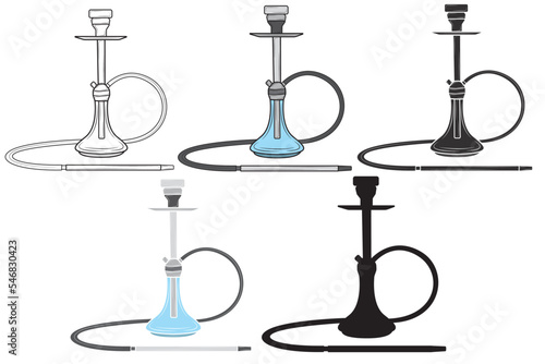 Set of Turkish hookah in isolate on white background.Vector illustration.