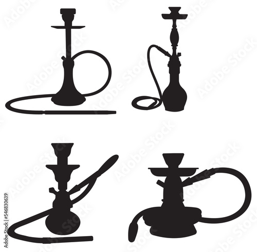 Set of Black silhouette  of Turkish hookah in isolate on white background.Vector illustration.
