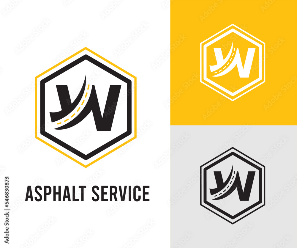 Initial W Letter with asphalt and paving symbol for asphalt logo and transport business design template Initial W Letter with asphalt and paving symbol for asphalt logo and transport business design template