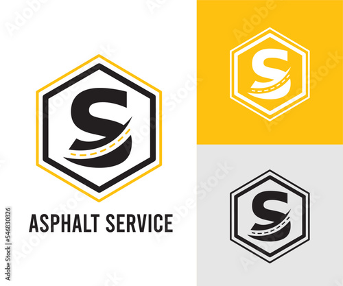 Initial S Letter with asphalt and paving symbol for asphalt logo and transport business design template
