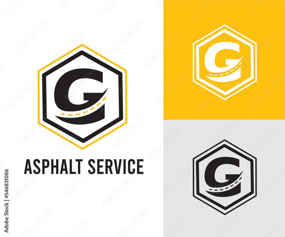 Initial G Letter with asphalt and paving symbol for asphalt logo and transport business design template Initial G Letter with asphalt and paving symbol for asphalt logo and transport business design template