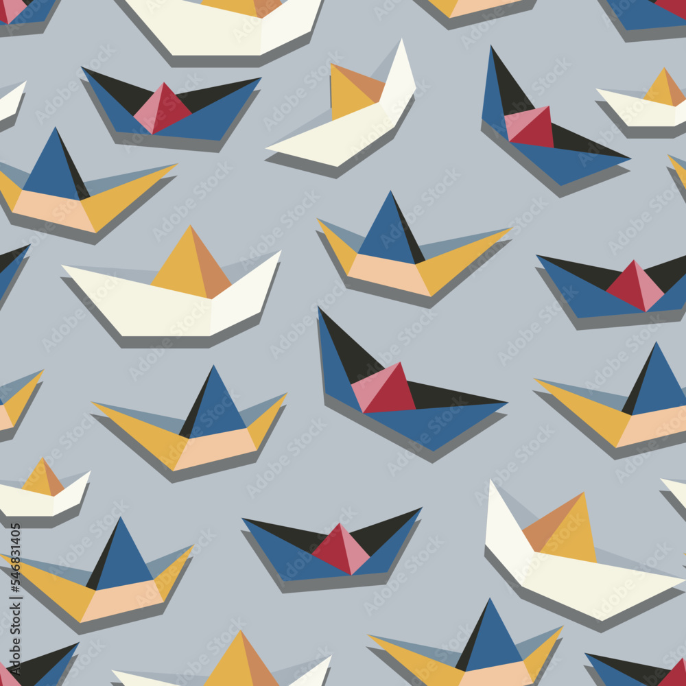 Seamless pattern of nautical paper boats. flat vector illustration. Seamless pattern of nautical paper boats. flat vector illustration.