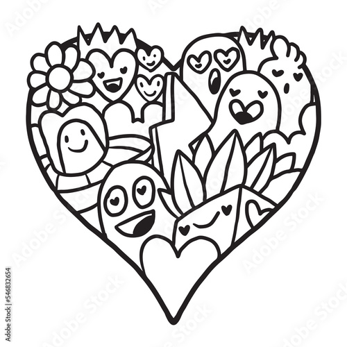 Heart Doodle Cute Valentine Coloring page