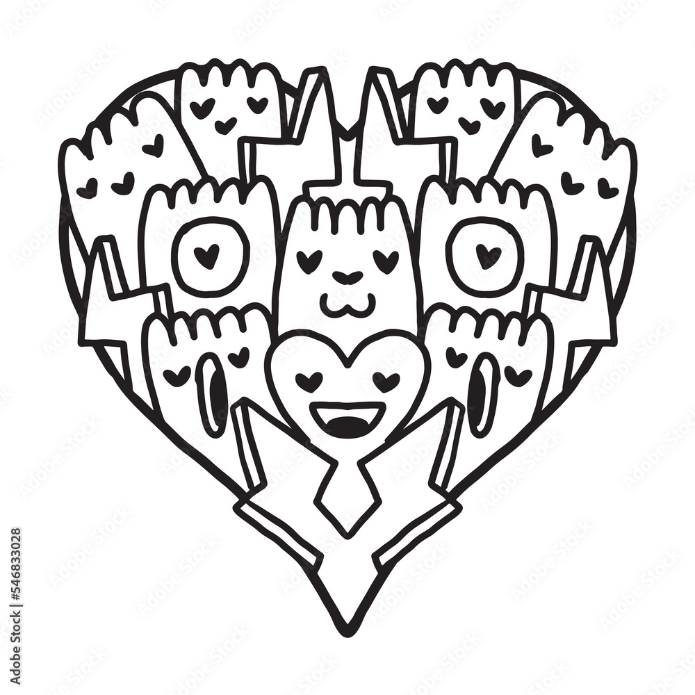 Fototapeta premium Heart Doodle Cute Valentine coloring page