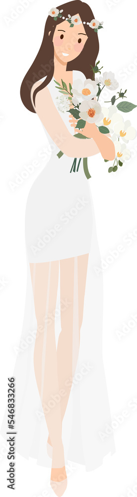 beautiful casual bohemian bride cartoon flat sytle