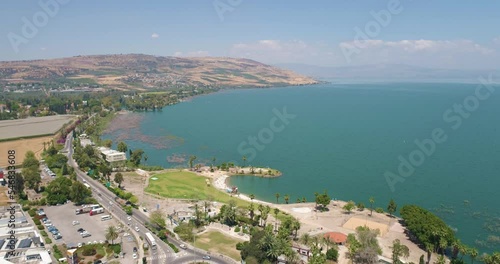 Aerial View of a lake, Sea of Galilee, Jordan Valley, Israel. photo