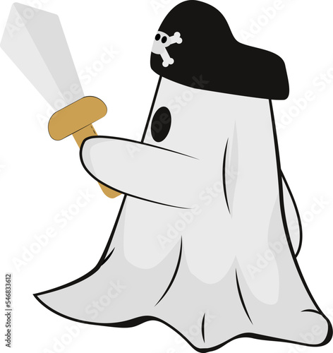 ghost halloween costume with pirate hat and sword
