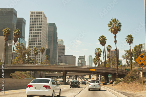 Cars driving on 110 Freeway in Los Angeles, California