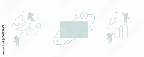 Illustration of astronauts for business. Space credit card.