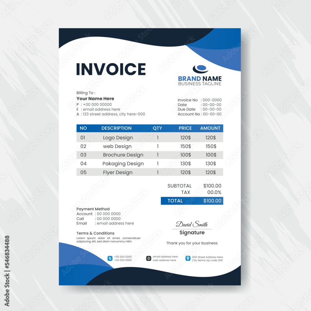 Minimal business invoice template design