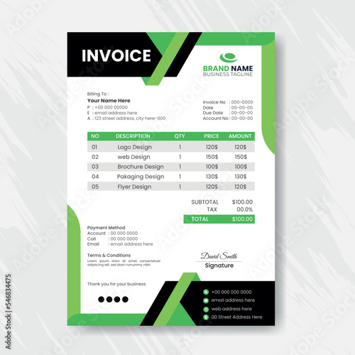 Modern corporate Green Business invoice Template