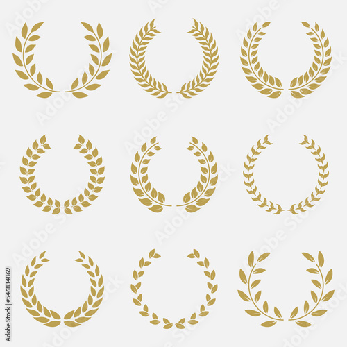 Olive Leaves Branch Award Silhouette Icon. Laurel Wreath, Success Round Ornament Pictogram, Victory Emblem Set. Champion Reward Chaplet Symbol. Accomplishment Triumph. Isolated Vector Illustration