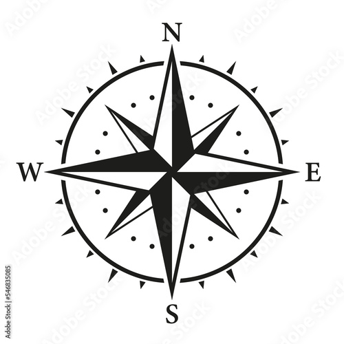 Rose Wind Navigation Retro Equipment Sign. Adventure Direction Arrow to North South West East Orientation Navigator Modern Glyph Pictogram. Compass Map Silhouette Icon. Isolated Vector Illustration