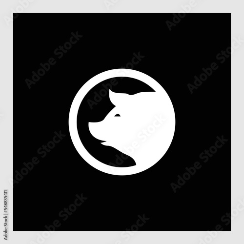 Pork head circle silhouette, meat pig restaurant and farm logo design vector icon